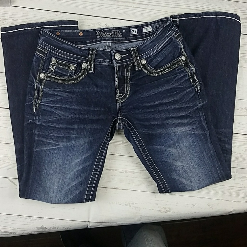 Miss Me Dark Indigo Bootcut Jeans with Embellished Pockets - Picture 2 of 7